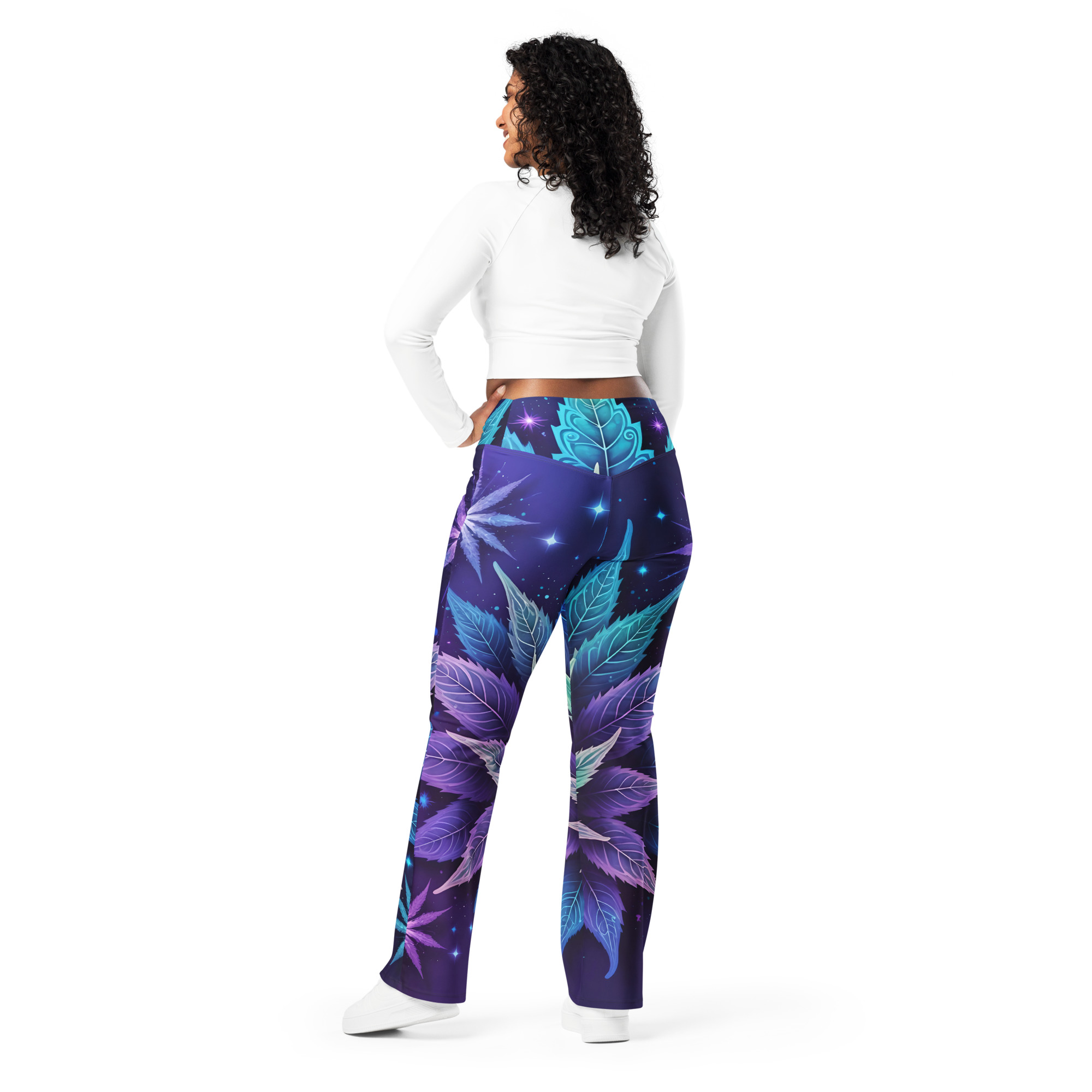 Fifth Degree™ Sparkling Stars Weed Cannabis Moisture-Wicking Flare Festival Leggings - Image 2