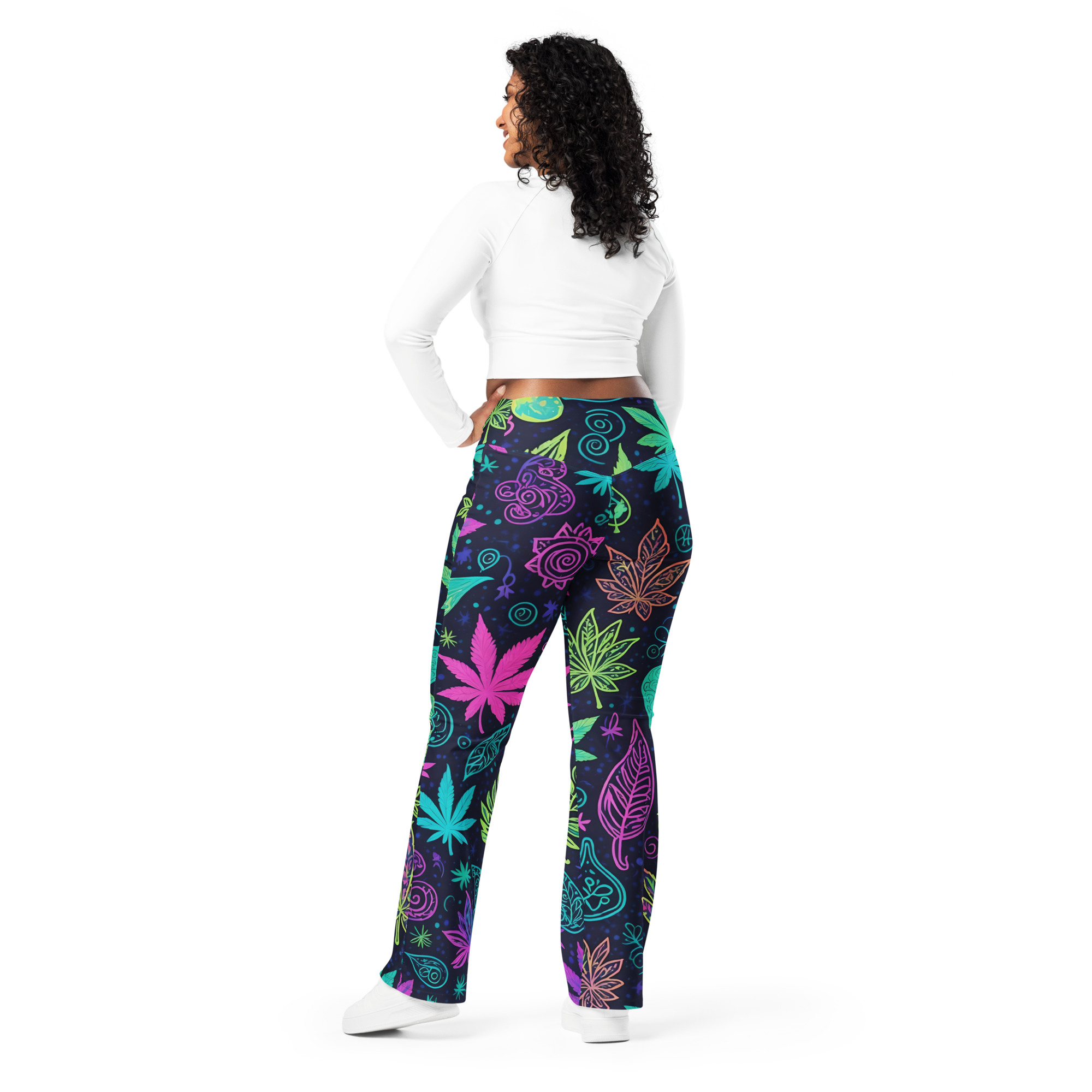 Fifth Degree™ Mystical Paisley Weed Cannabis Moisture-Wicking Flare Festival Leggings - Image 2