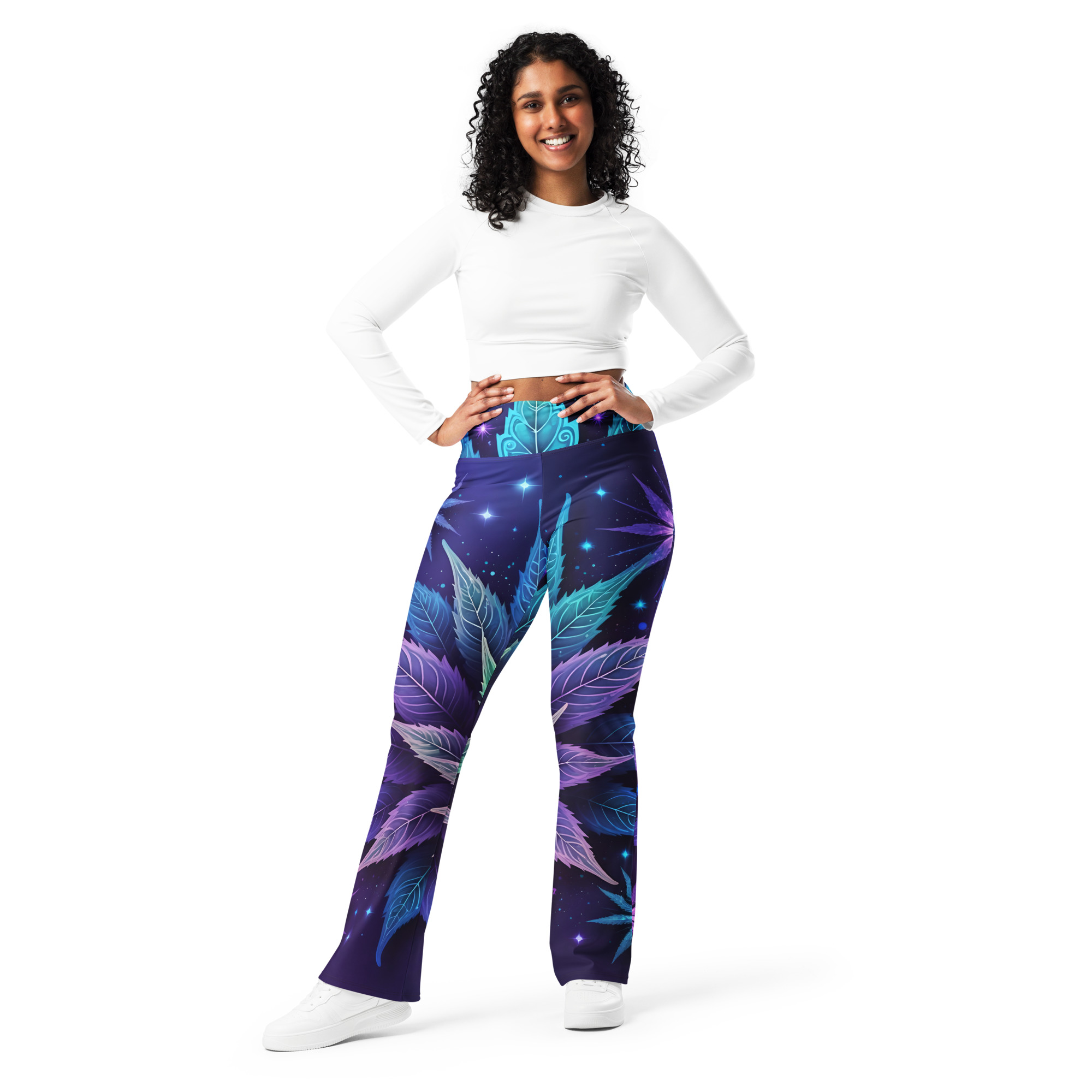 Fifth Degree™ Sparkling Stars Weed Cannabis Moisture-Wicking Flare Festival Leggings