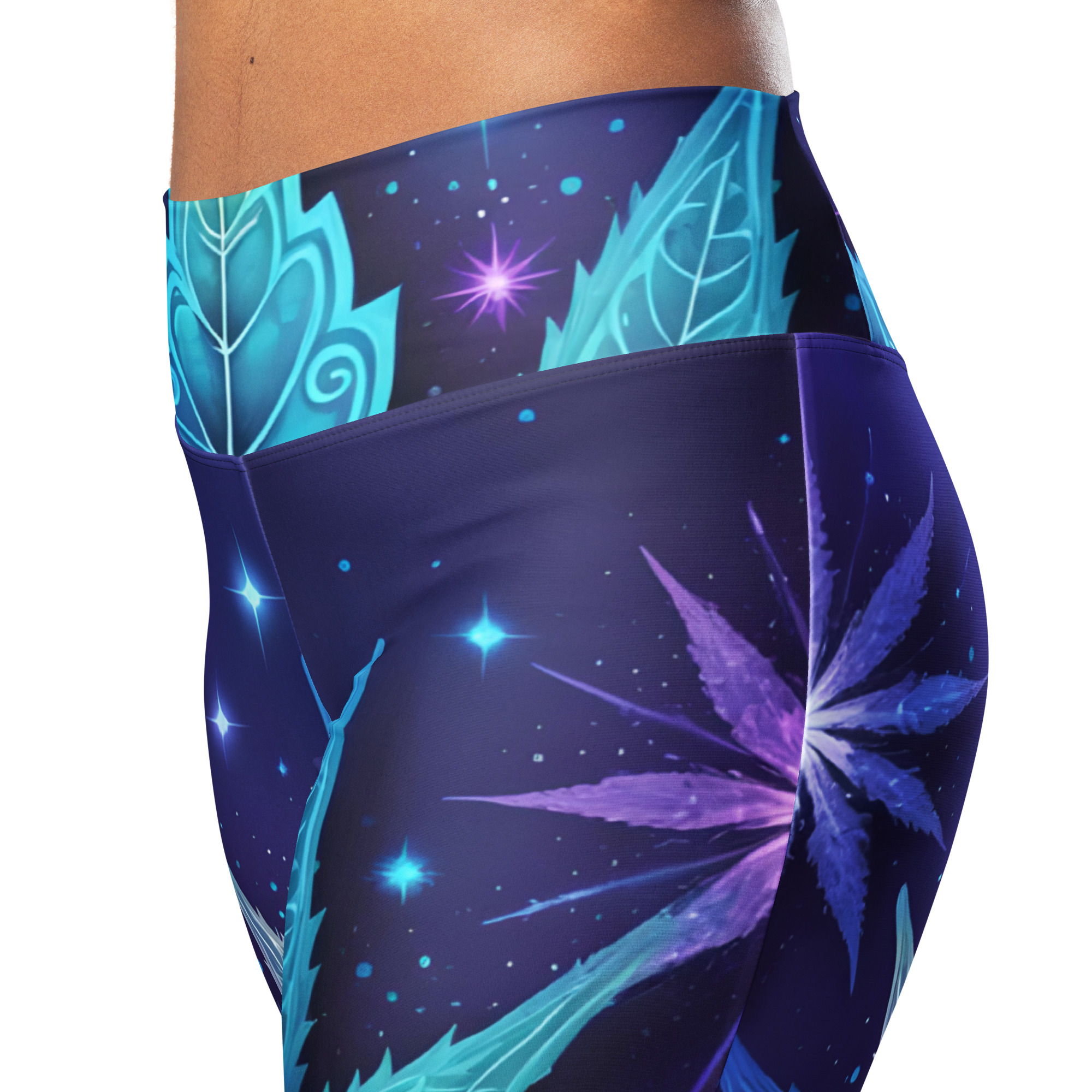 Fifth Degree™ Sparkling Stars Weed Cannabis Moisture-Wicking Flare Festival Leggings - Image 3
