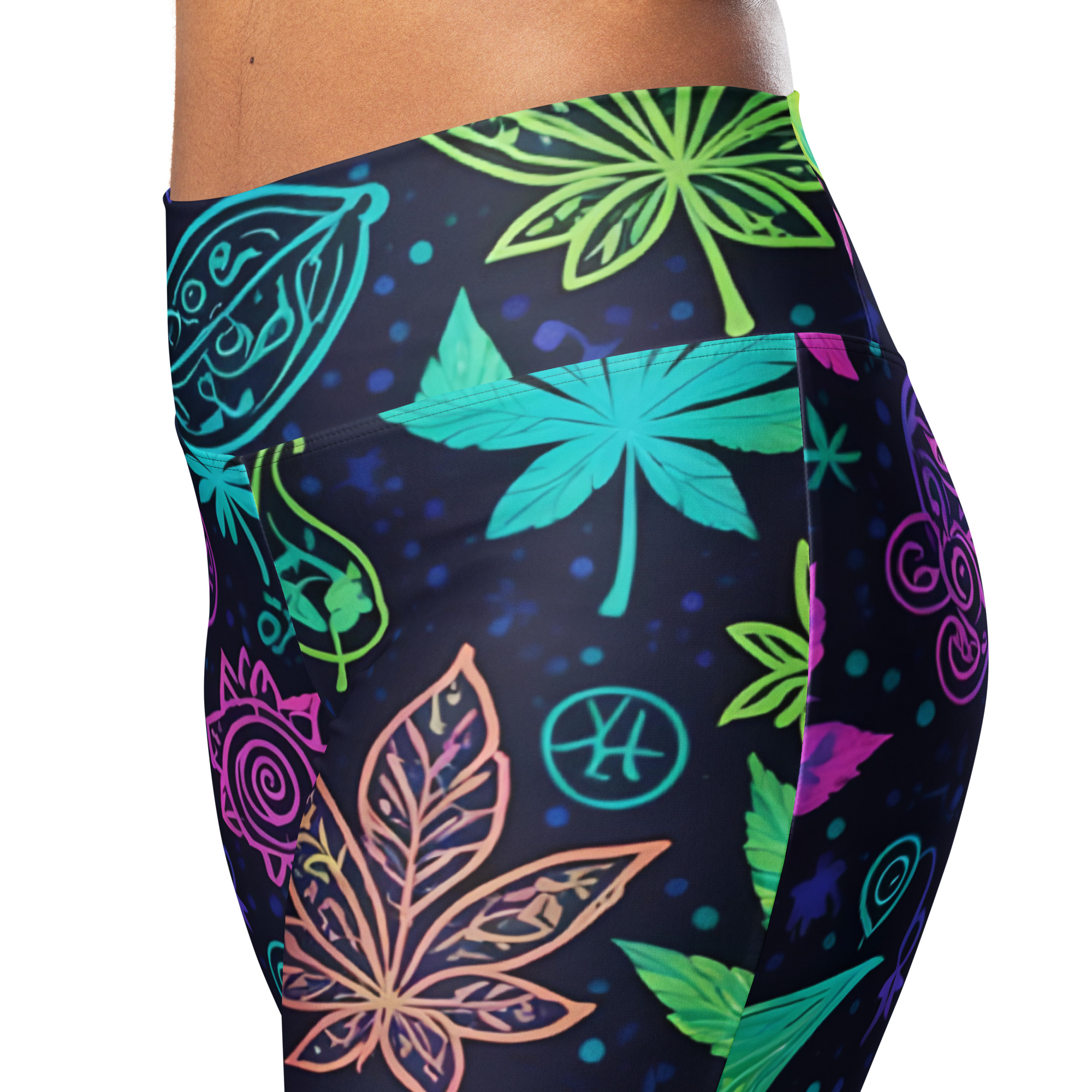 Fifth Degree™ Mystical Paisley Weed Cannabis Moisture-Wicking Flare Festival Leggings - Image 3