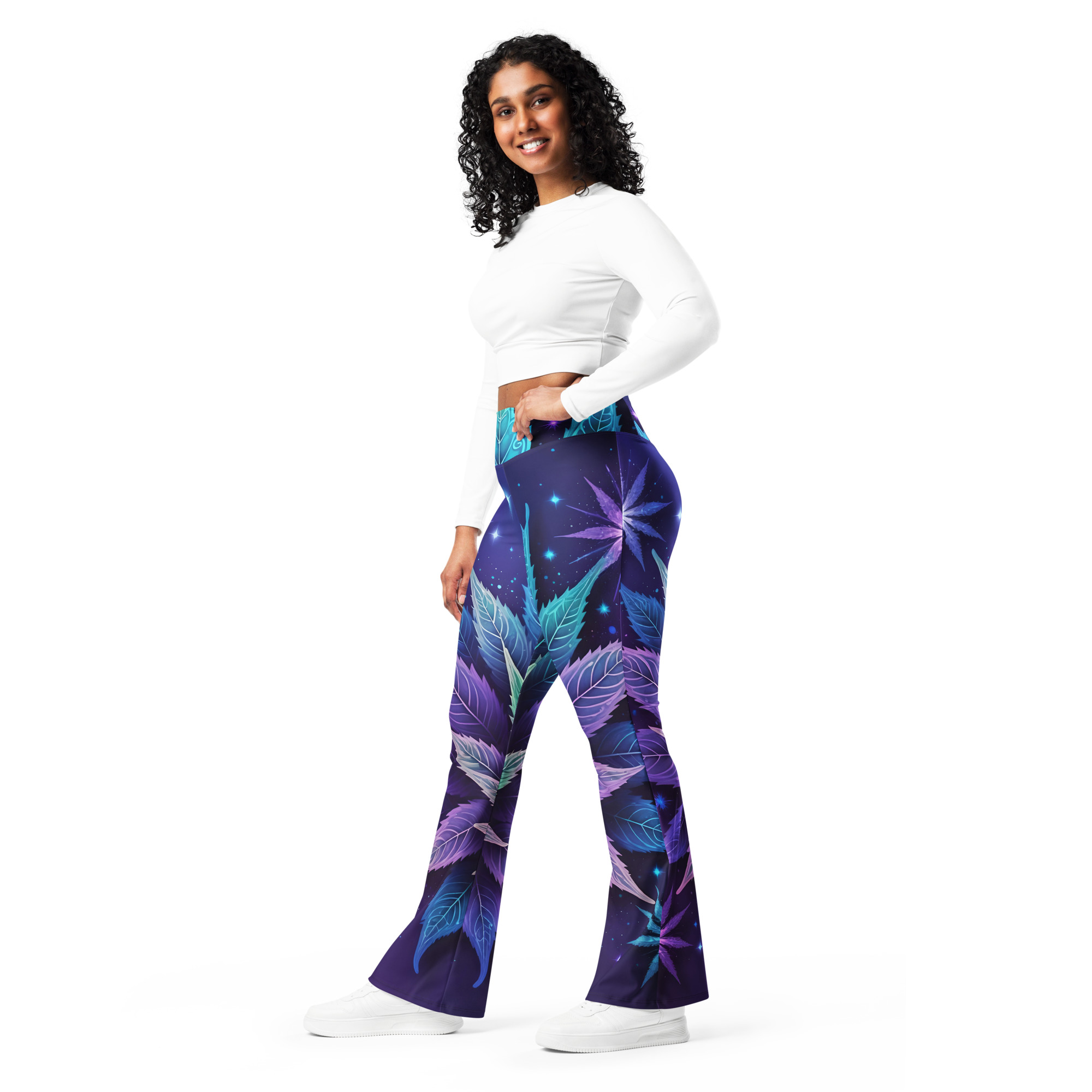 Fifth Degree™ Sparkling Stars Weed Cannabis Moisture-Wicking Flare Festival Leggings - Image 4