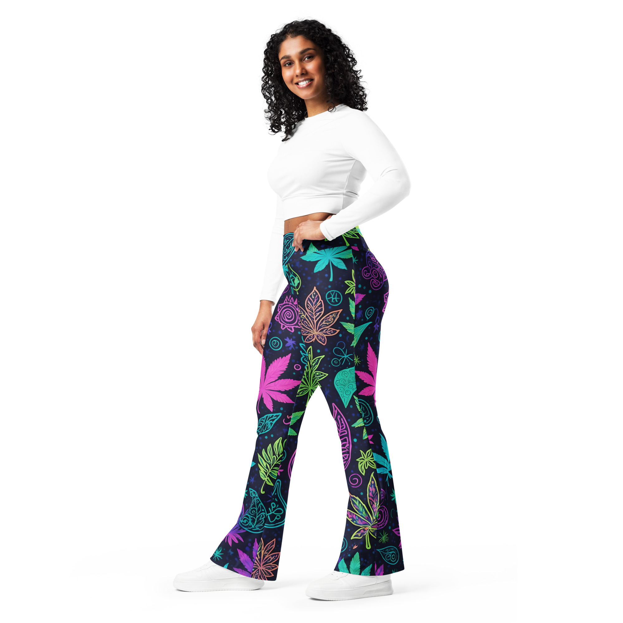 Fifth Degree™ Mystical Paisley Weed Cannabis Moisture-Wicking Flare Festival Leggings - Image 4