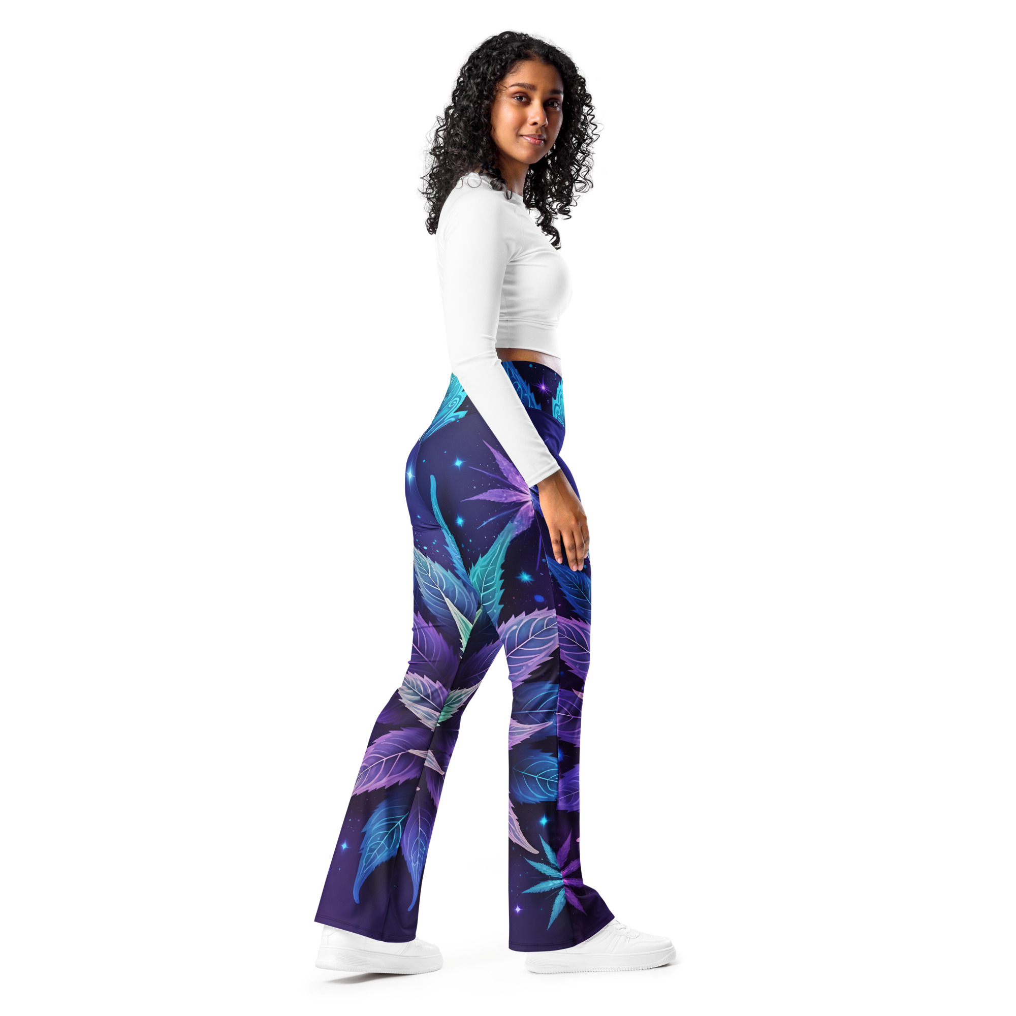 Fifth Degree™ Sparkling Stars Weed Cannabis Moisture-Wicking Flare Festival Leggings - Image 6