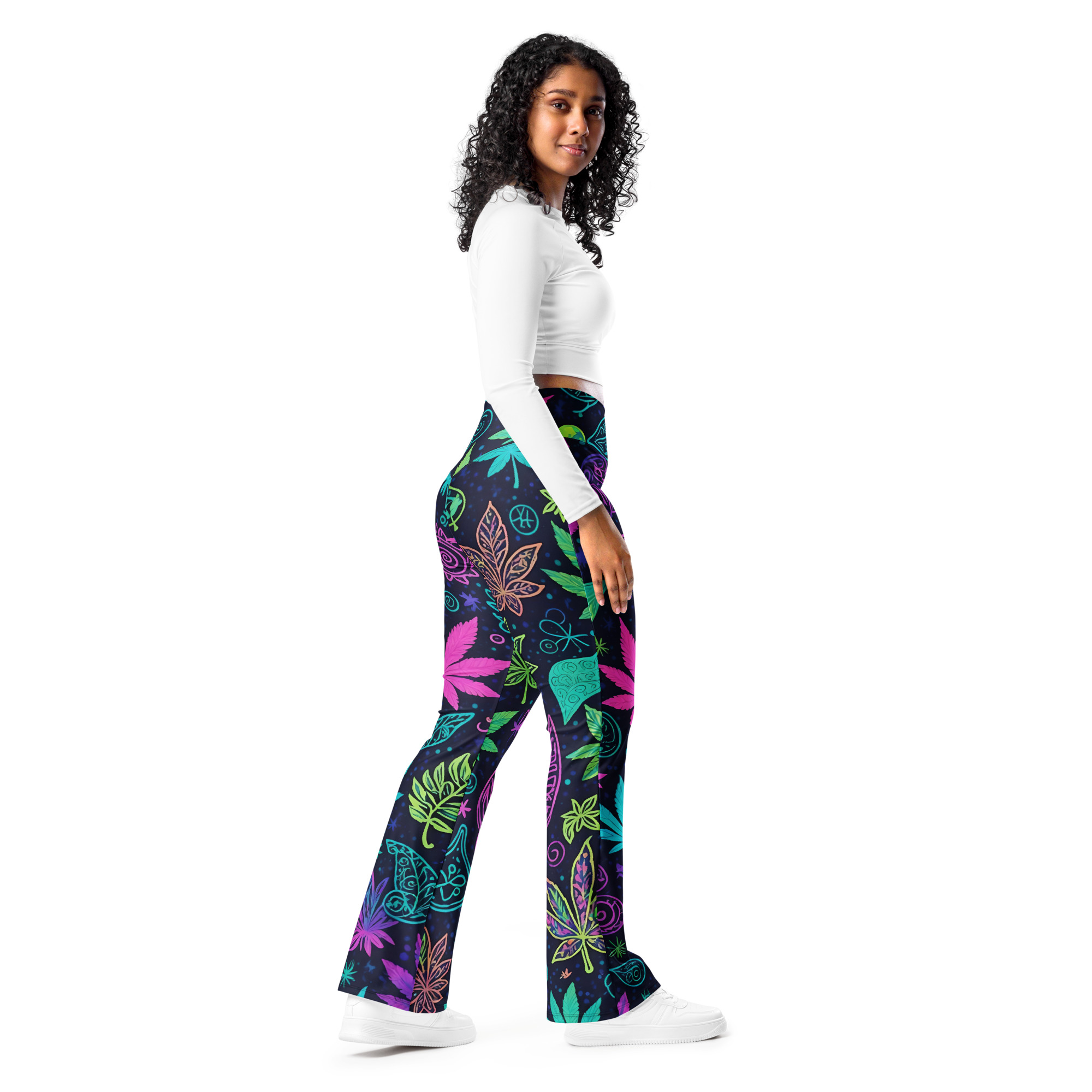 Fifth Degree™ Mystical Paisley Weed Cannabis Moisture-Wicking Flare Festival Leggings - Image 6