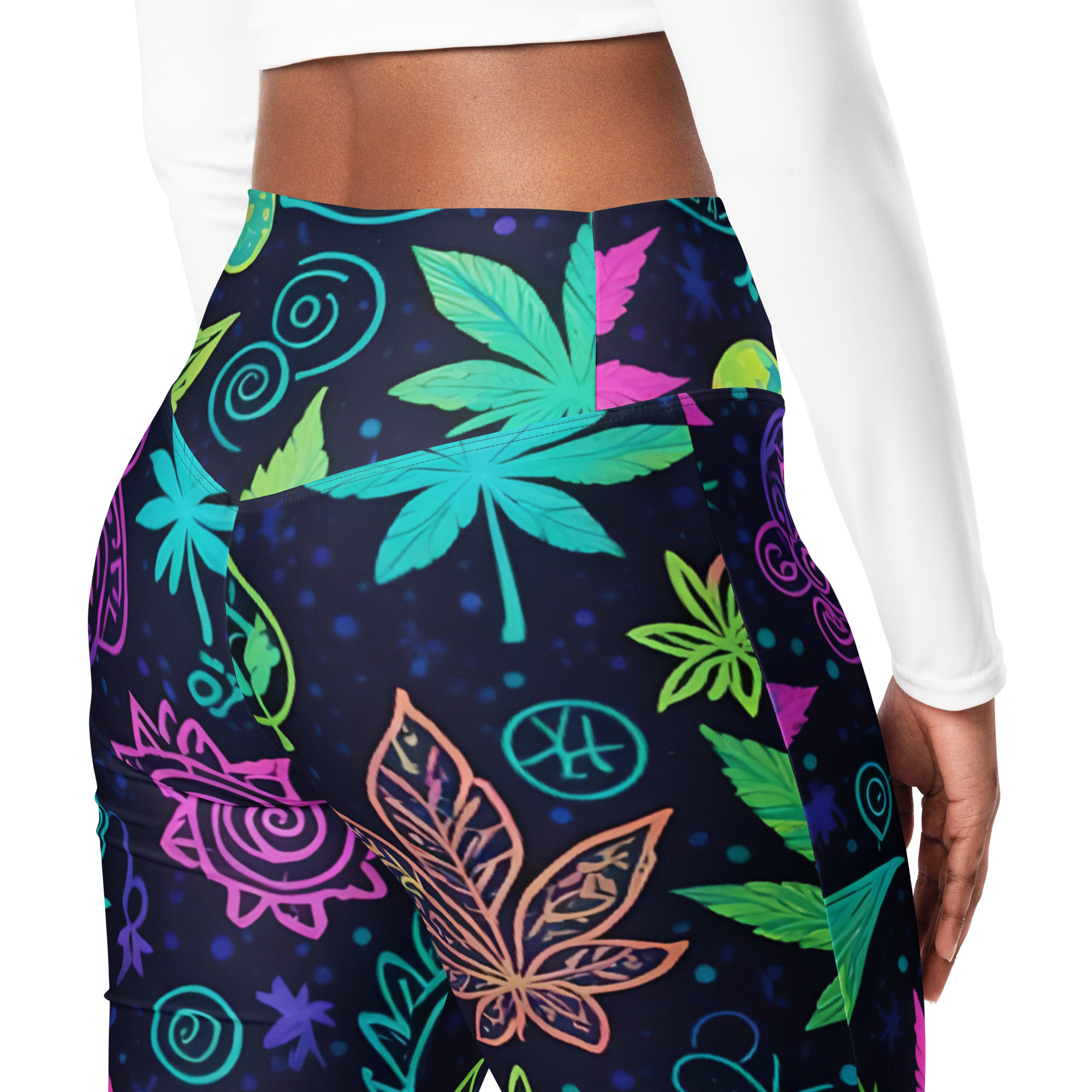 Fifth Degree™ Mystical Paisley Weed Cannabis Moisture-Wicking Flare Festival Leggings - Image 5