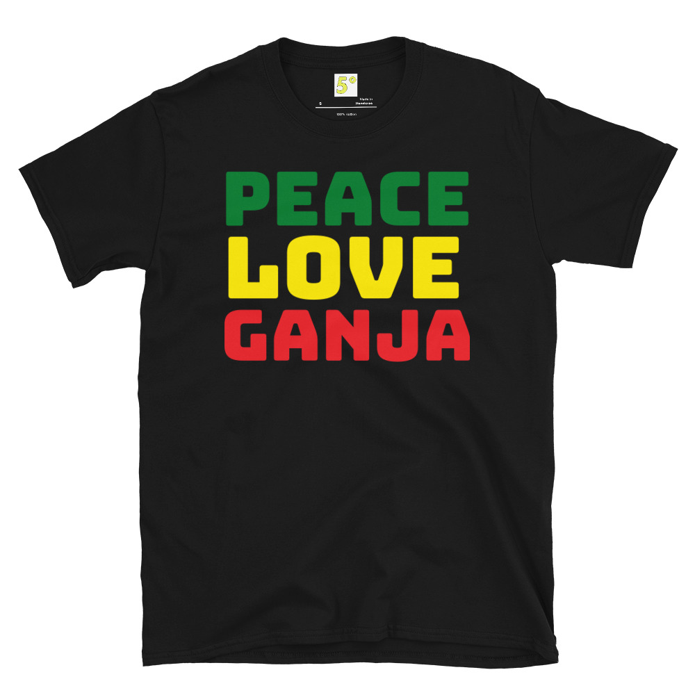 Fifth Degree™ Peace Love Ganja Rasta Reggae Rastafarian T-Shirt