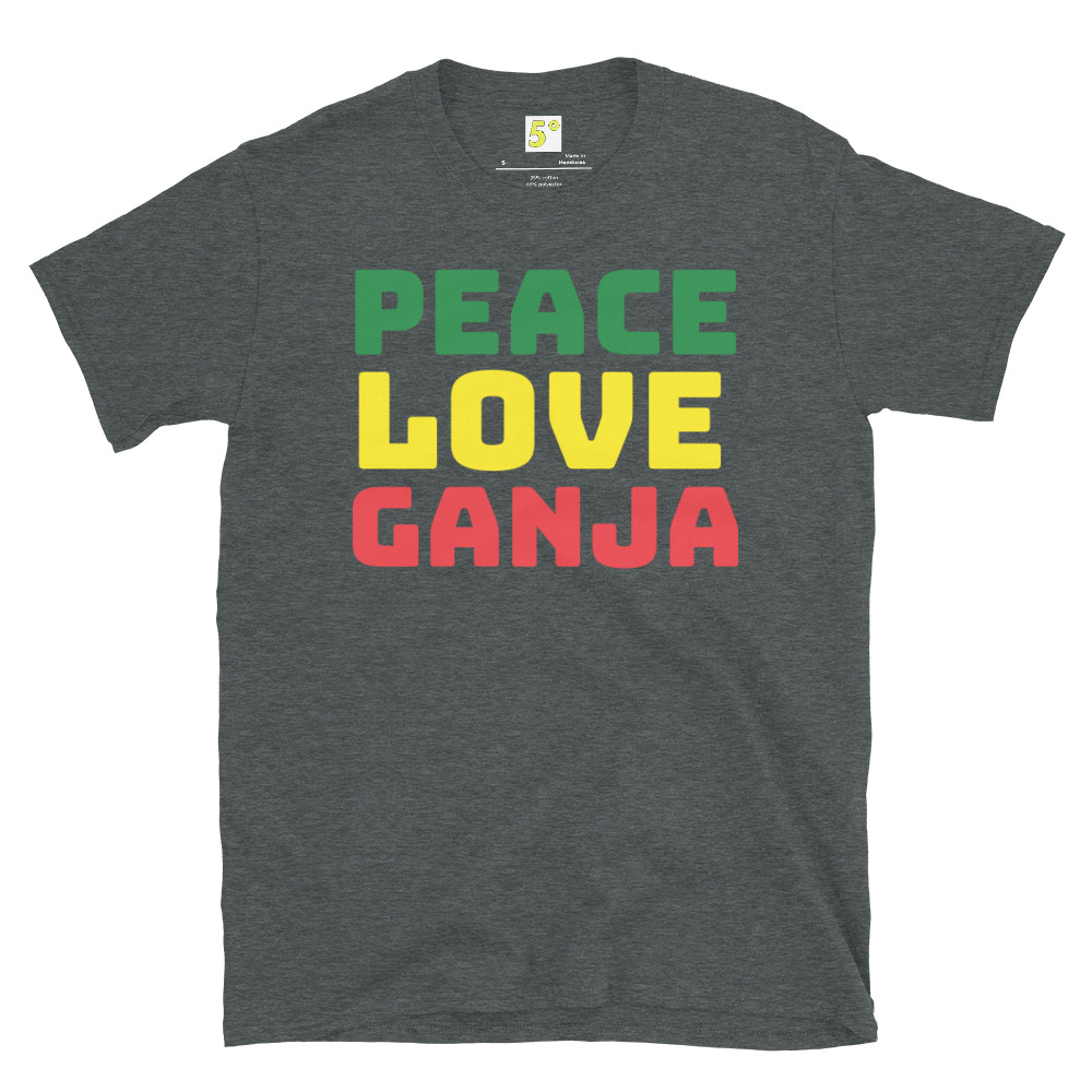 Fifth Degree™ Peace Love Ganja Rasta Reggae Rastafarian T-Shirt - Image 3