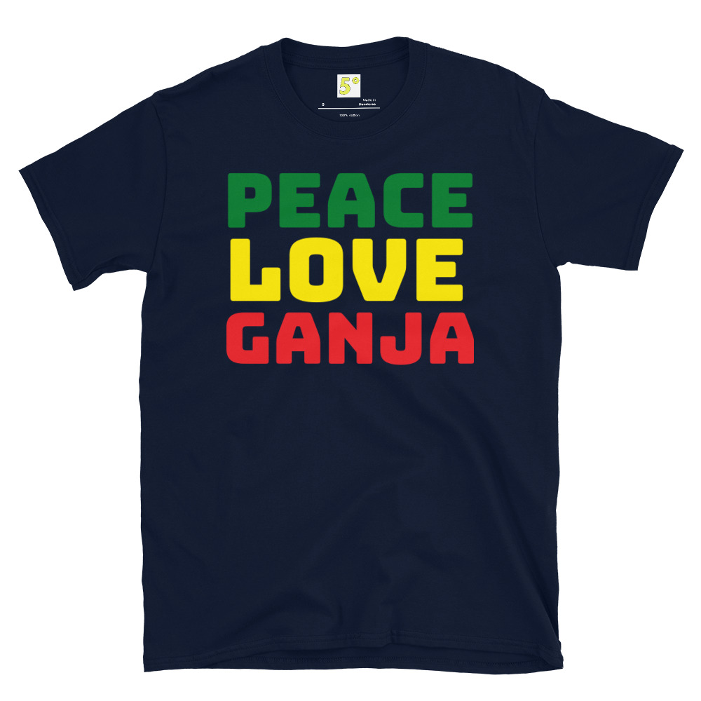 Fifth Degree™ Peace Love Ganja Rasta Reggae Rastafarian T-Shirt - Image 2