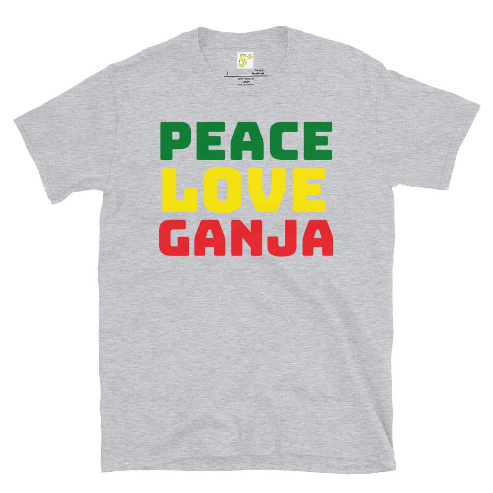 Fifth Degree™ Peace Love Ganja Rasta Reggae Rastafarian T-Shirt - Image 4
